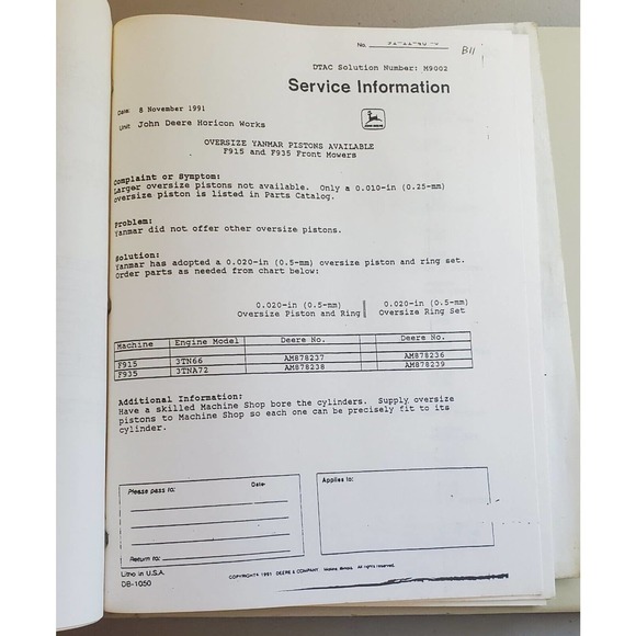 John Deere Training Center Binder with Service Information 1991 - Picture 3 of 4